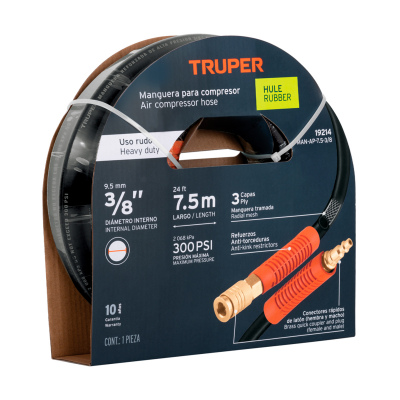 Manguera para compresor, de hule, 7.5m x 3/8", Truper