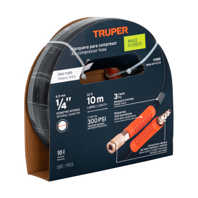 Manguera para compresor, de hule, 10m x 1/4", Truper