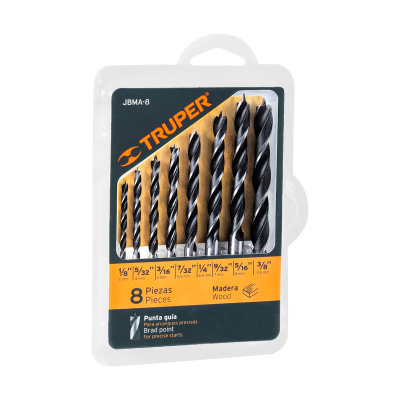Juego de 8 brocas con punta centradora para madera, Truper