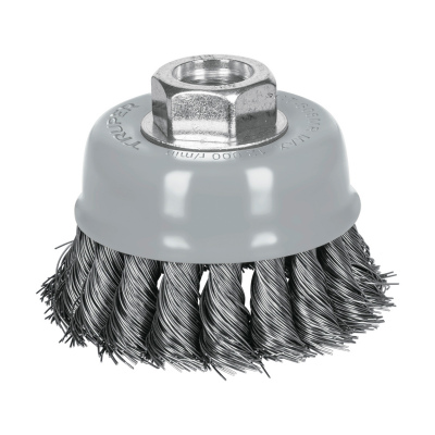 Carda copa 3" alambre trenzado fino, Multi-rosca, Truper