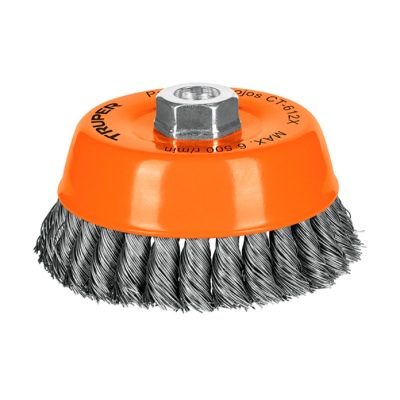 Carda copa 5" alambre trenzado grueso, eje 5/8"-11, Truper