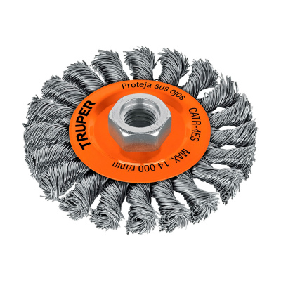 Carda circular 4" alambre trenzado, eje 5/8"-11, Truper