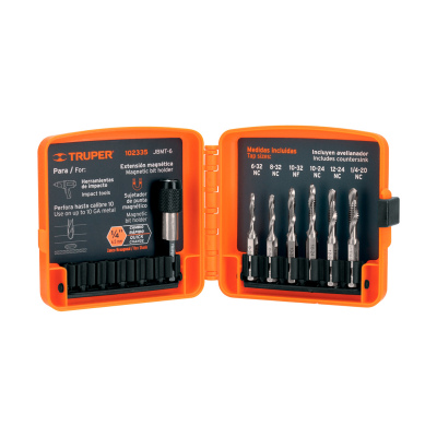 Juego de 6 brocas HSS con machuelo para metal, Truper